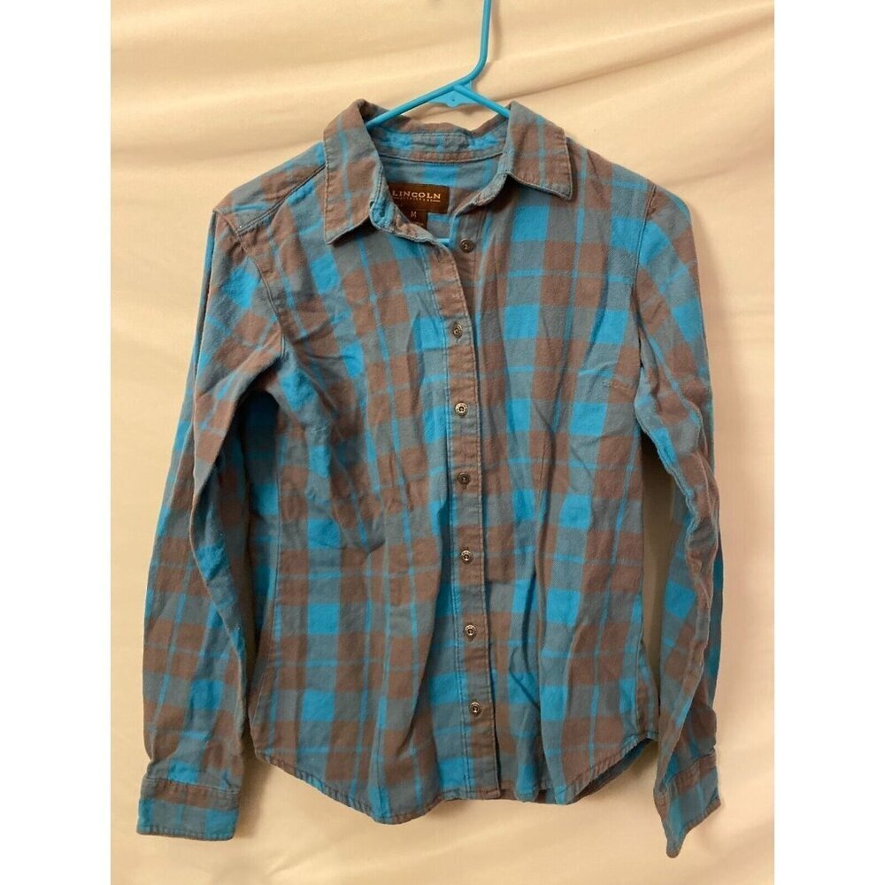 Soft Grunge  Women's Button up Shirt Flannel‎ Plaid Top Medium M blue gray